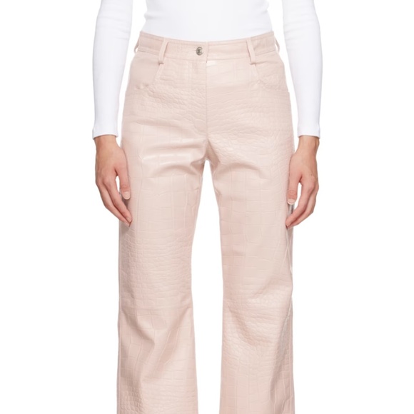 $625 MSGM Pink Straight-Leg Faux-Leather Croc Trousers Pants jeans LARGE - Picture 1 of 5